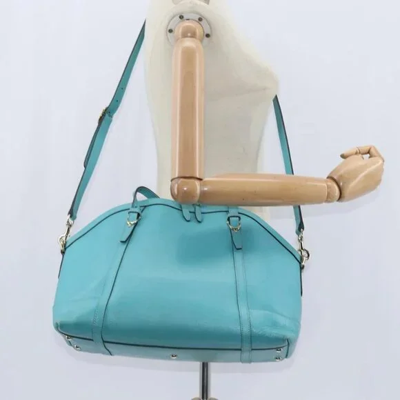 GUCCI Hand Bag Leather 2way Turquoise Blue Gold 309614 Auth 149064 - Picture 14 of 16